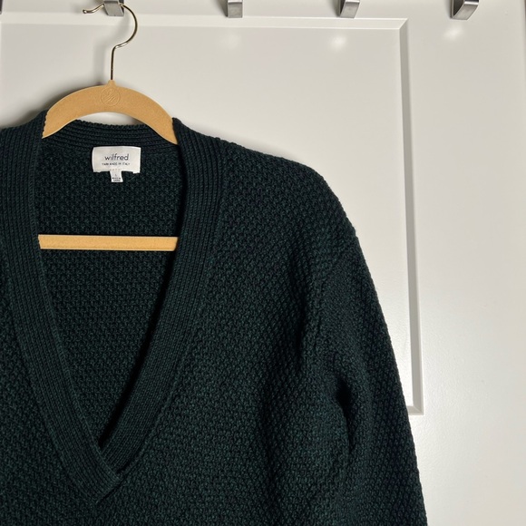 Aritzia Wilfred Merino Wool Forest Green Deep V-Neck Long Sweater - Picture 3 of 11